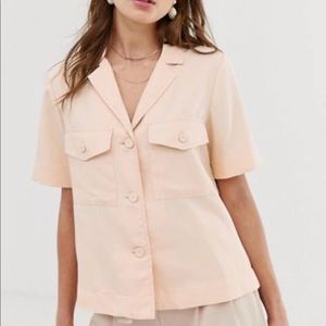 Mango pink blush button top blouse